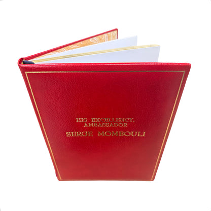 Gawler's Sons | Funeral Guest Book | SERGE MOMBOULI | Finest Quality Red Calf Leather with Gold Tooling | Blank Pages