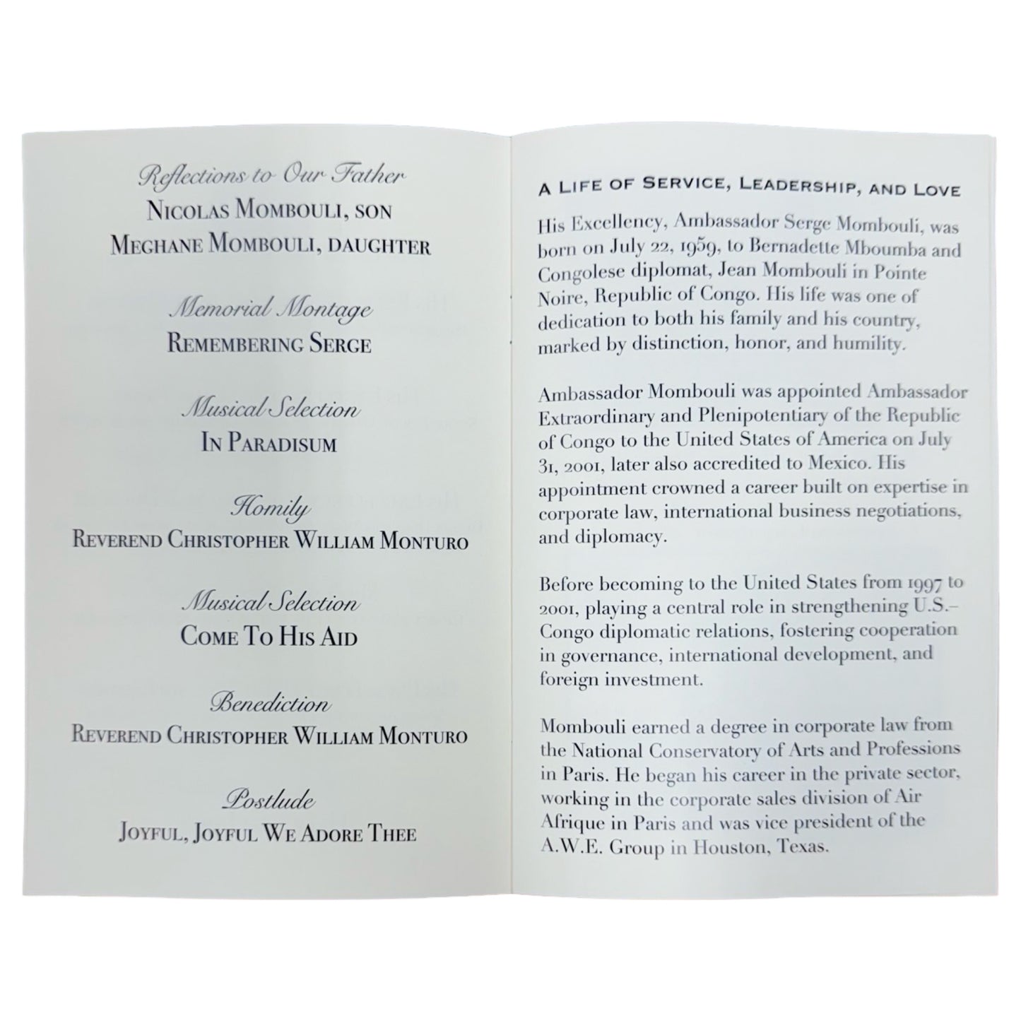 Gawler's Sons | Funeral Service | SERGE MOMBOULI | Finished Program  | 320 Copies