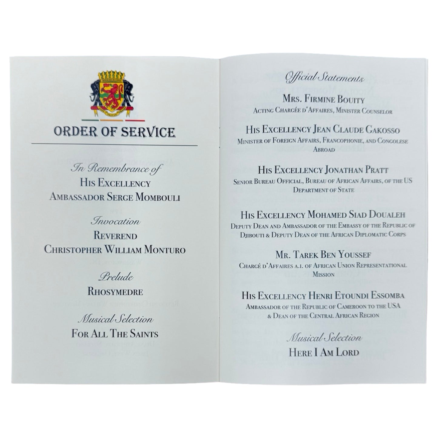 Gawler's Sons | Funeral Service | SERGE MOMBOULI | Finished Program  | 320 Copies