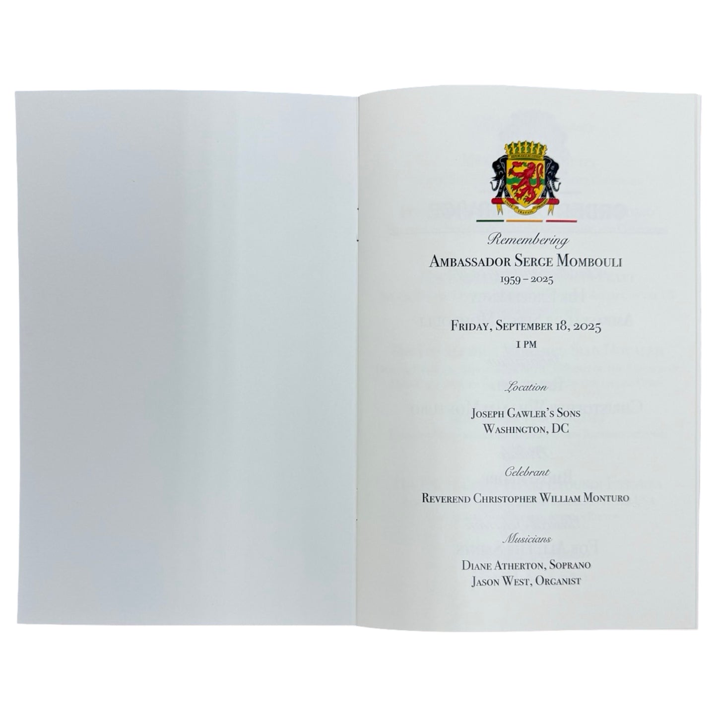 Gawler's Sons | Funeral Service | SERGE MOMBOULI | Finished Program  | 320 Copies