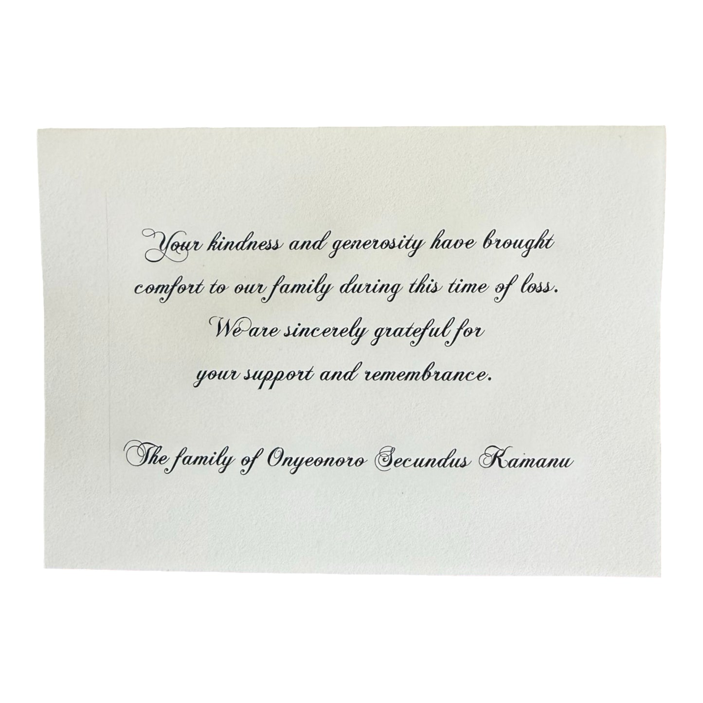 Bespoke Condolence Acknowledgement Informal Notes | Onyeonoro Secundus Kamanu