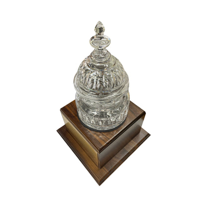 Jos. Gawler's Sons 2024| Waterford Crystal Capitol Dome Biscuit Jar | Walnut Base with  Logo & Text on Brass Plates