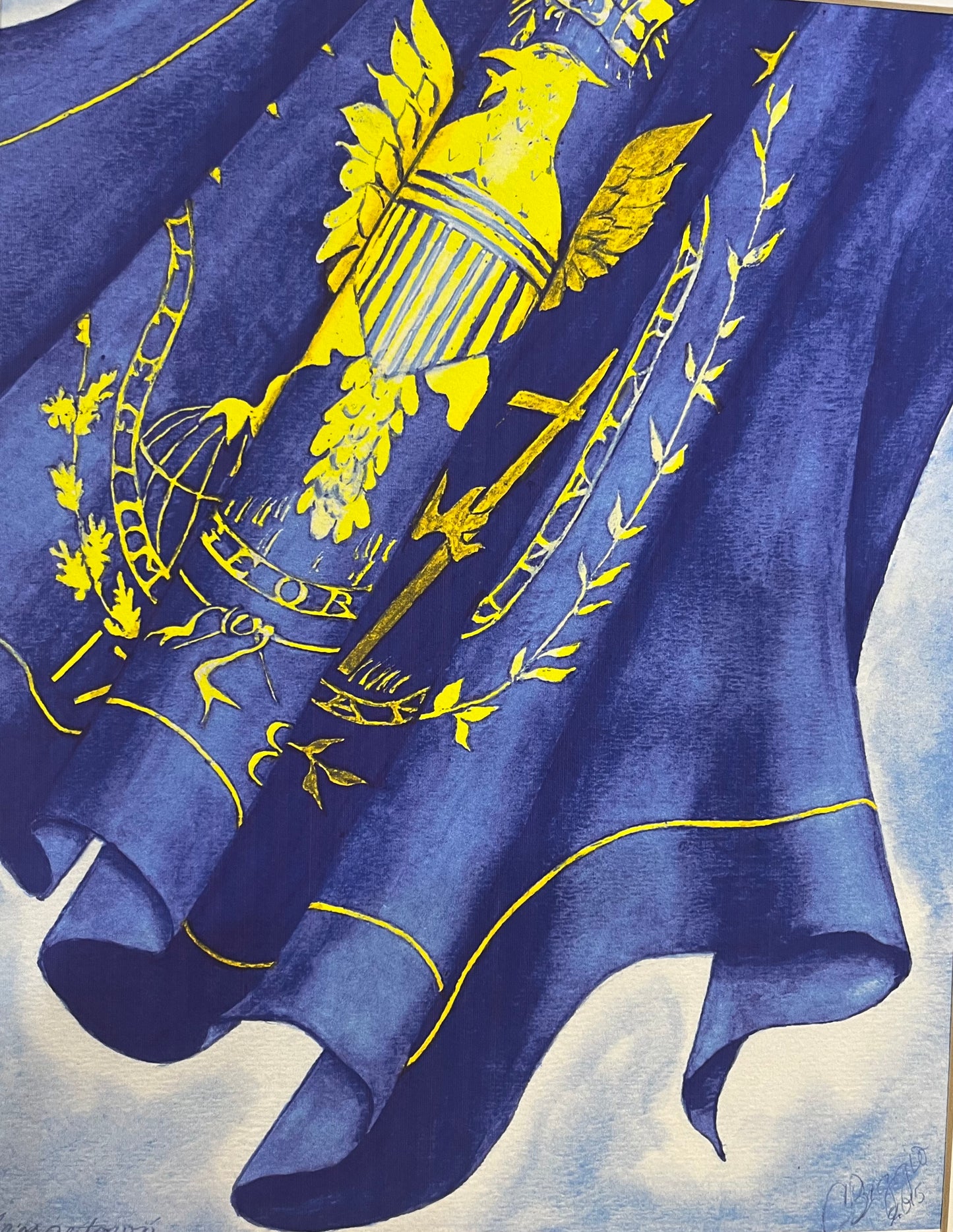 Georgetown University Fine Art Flag with Georgetown Crest by Carole Moore Biggio | 11" by 14"