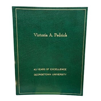 43 Years of Service Book for Georgetown University | 10 by 8 inches | 3 Lines of Gold Text on Embossed Calf | Blank Pages | Charing Cross