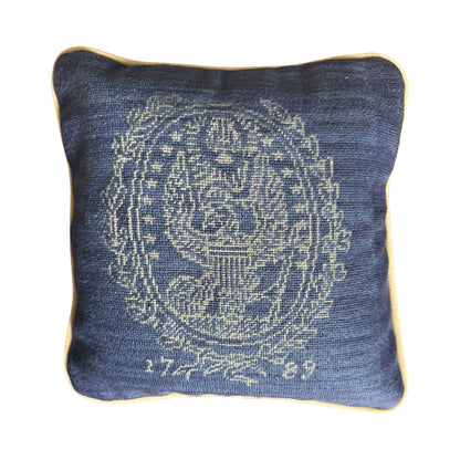Georgetown Univ Pillow Needlepoint | Georgetown University Needlepoint Pillow | 12 by 12 Inch | Georgetown Crest | Hoya | Blue and Grey