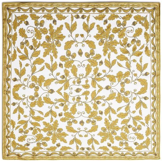 Halcyon Days | King's Coronation Gold Silk Scarf | Celebration of the Coronation of King Charles III | Gold & White | 36 by 36 Inches