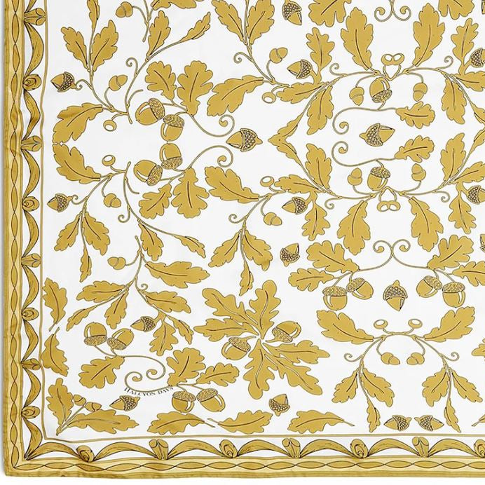 Halcyon Days | King's Coronation Gold Silk Scarf | Celebration of the Coronation of King Charles III | Gold & White | 36 by 36 Inches
