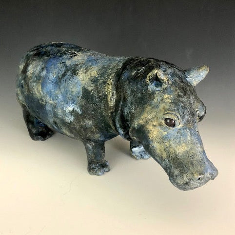 Ceramic | Large GW Hippo | Bespoke Production | Greens and Blue Stormy | 14" x 6.5"