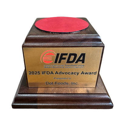 IFDA | 2026 | Waterford Crystal Capitol Dome Paperweight | Walnut Base with Color Logo and Text on Brass Plate