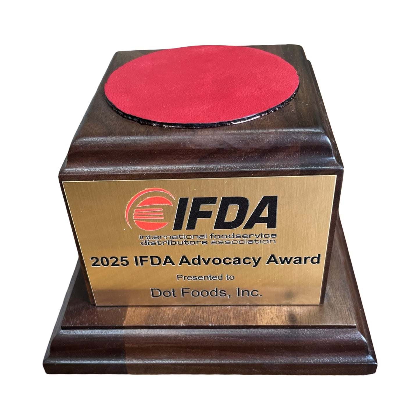 IFDA | 2026 | Waterford Crystal Capitol Dome Paperweight | Walnut Base with Color Logo and Text on Brass Plate