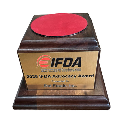 IFDA | 2026 | Waterford Crystal Capitol Dome Paperweight | Walnut Base with Color Logo and Text on Brass Plate