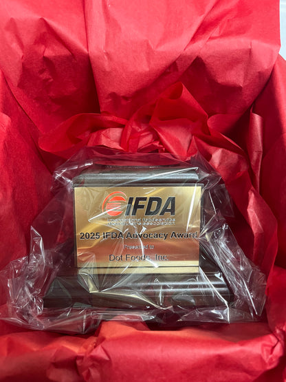IFDA | 2026 | Waterford Crystal Capitol Dome Paperweight | Walnut Base with Color Logo and Text on Brass Plate