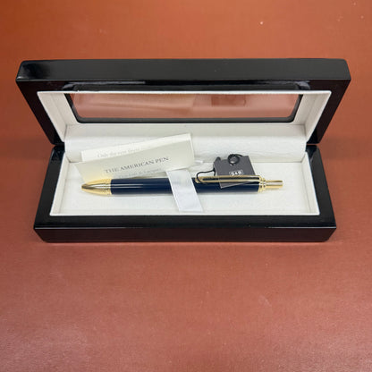 GIFT | Federal Blue Crossgrain Leather Notebook and Pen | Charing Cross Ltd. | Made in England