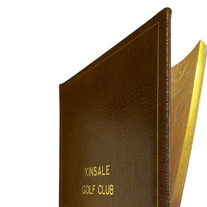 KINSALE GOLF CLUB Guests Book | 10 by 8 inches | Vertical | Padded Cover | Brown Buffalo Embossed Calf | Blank Pages | Charing Cross Made in England