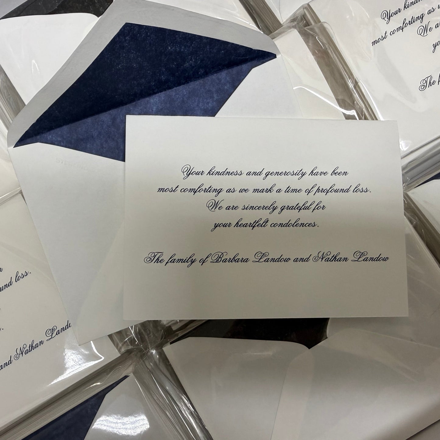 Bespoke Condolence Acknowledgement Informal Notes | Barbara Landow and Nathan Landow