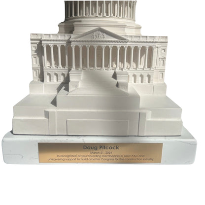 Capitol Building Sculpture Award | AGC PAC | Marble Base Only | White Cararra Marble | 7 by 8 by 1.25 inches