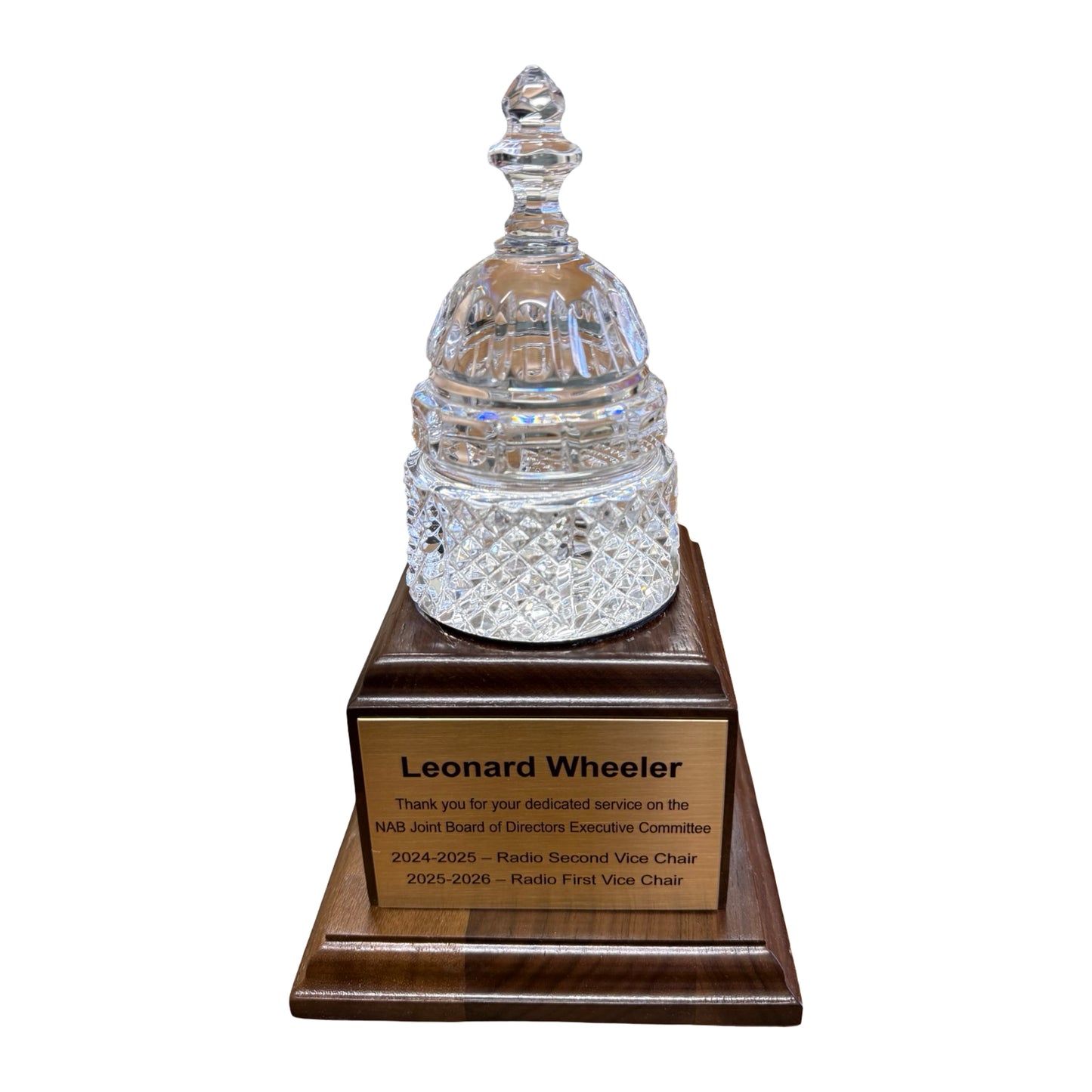 NAB |  2026 | Crystal Capitol Dome on Natural Walnut with Brass Plate
