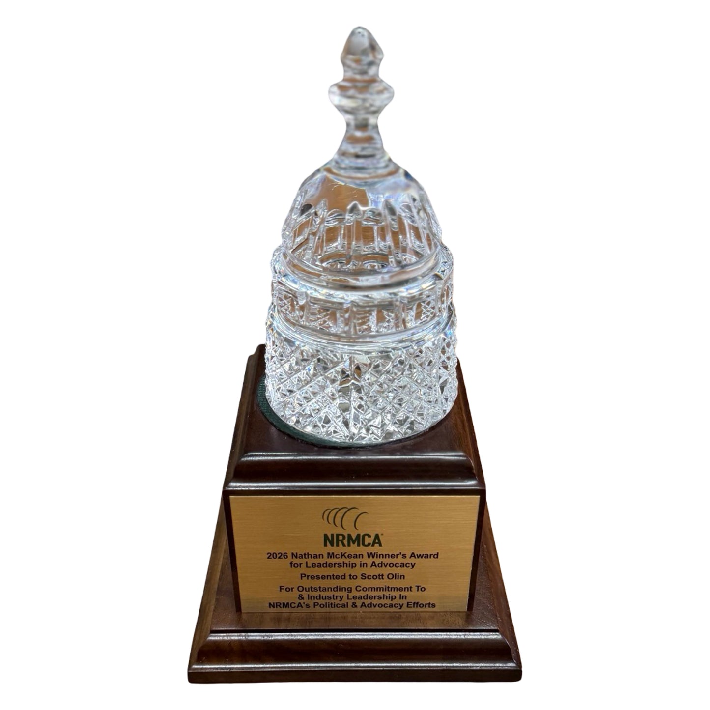 NRMCA | 2026 | Crystal US Capitol Dome Award with Engraved Plate on Natural Walnut Base