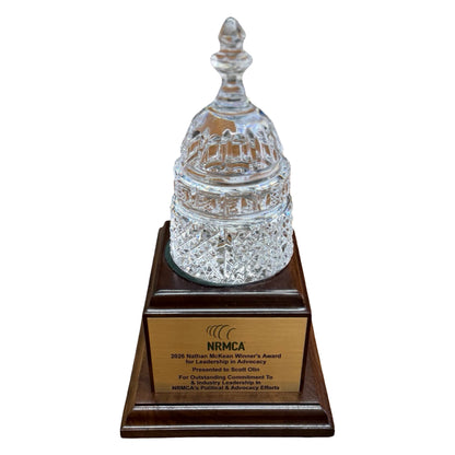 NRMCA | 2026 | Crystal US Capitol Dome Award with Engraved Plate on Natural Walnut Base