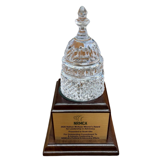NRMCA | 2026 | Crystal US Capitol Dome Award with Engraved Plate on Natural Walnut Base