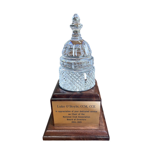 Waterford Crystal Capitol Dome Award on Walnut Base | Brass Plate Engraved | National Club Association | April 2025