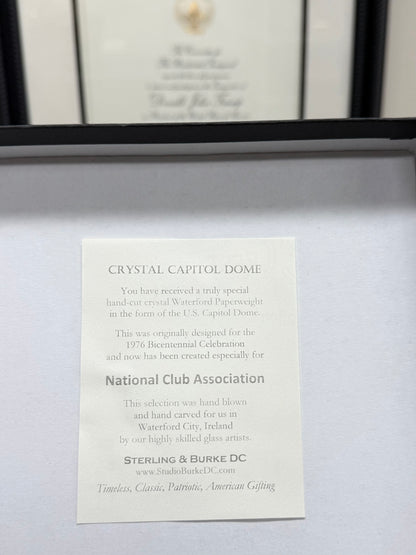 Waterford Crystal Capitol Dome Award on Walnut Base | Brass Plate Engraved | National Club Association | April 2026