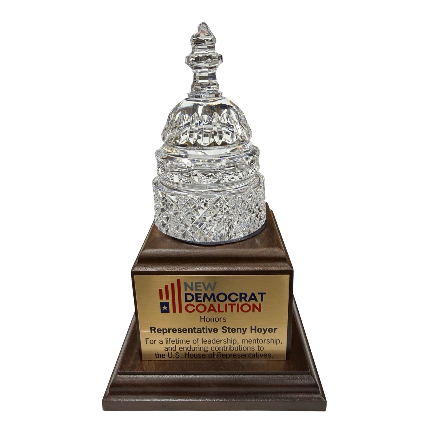 New Democrat Coalition | 2026 | Waterford Crystal Capitol Dome Award on Natural Walnut with Engraved Brass Plate