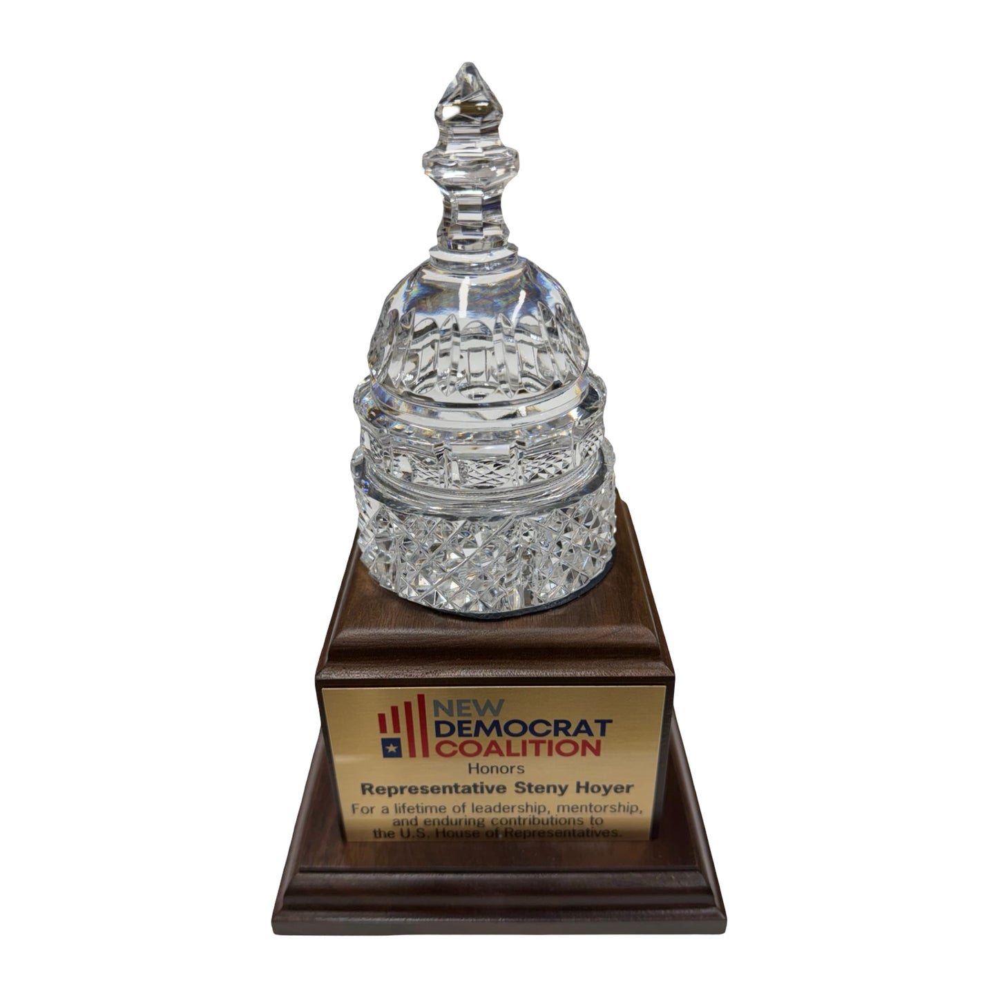 New Democrat Coalition | 2026 | Waterford Crystal Capitol Dome Award on Natural Walnut with Engraved Brass Plate