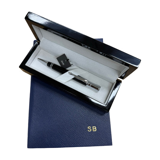 GIFT: NOK | Navy or Black Crossgrain Leather Notebook and Pen | Charing Cross Ltd. | Made in England