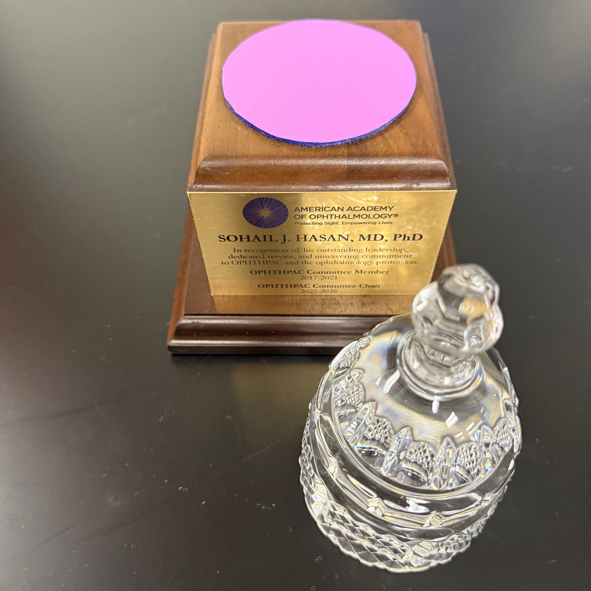 OPTHOMOLOGY | October 2026 AWARD | Capitol Dome Award with Engraved Plate on Natural Walnut Base