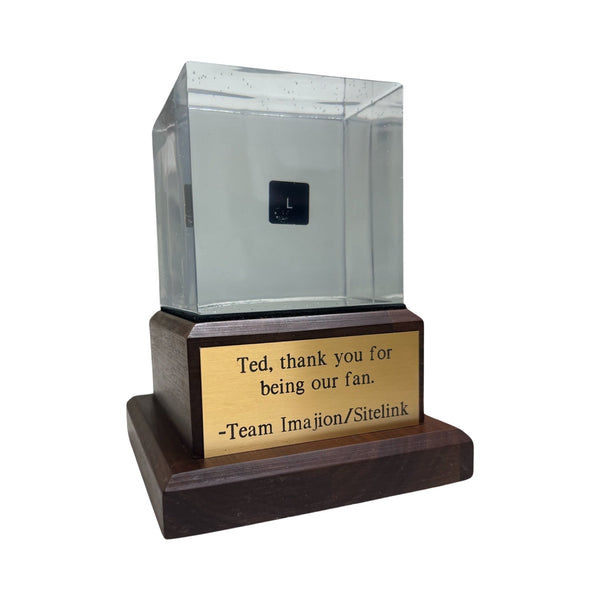 Ted, thank you for being our fan | Engraved Plate on Natural Walnut Base with Leather | Luxury, Archival Packaging