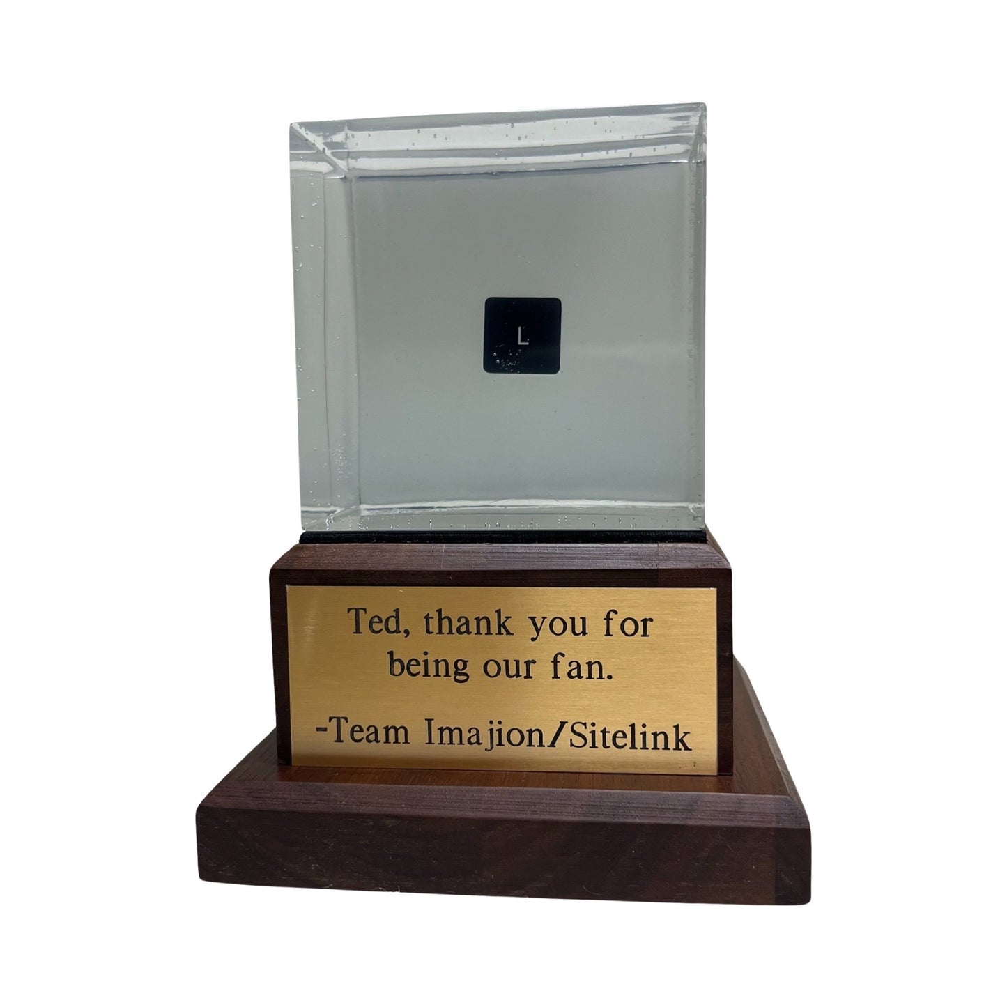 Ted, thank you for being our fan | Engraved Plate on Natural Walnut Base with Leather | Luxury, Archival Packaging