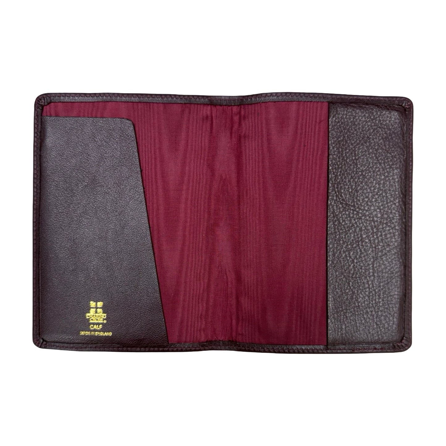 Gift: MM Passport Cover | Calf Leather | Bordeaux | Gold Initials | Made in England