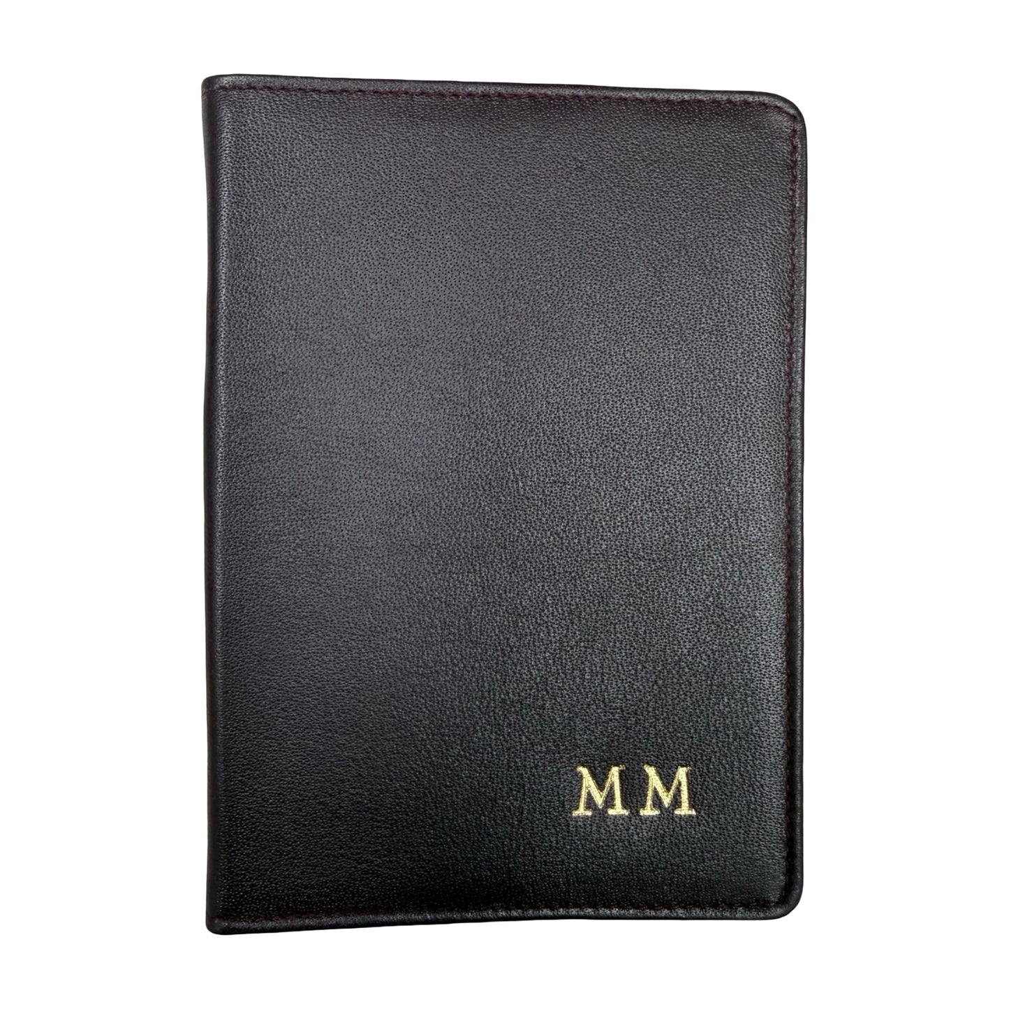 Gift: MM Passport Cover | Calf Leather | Bordeaux | Gold Initials | Made in England