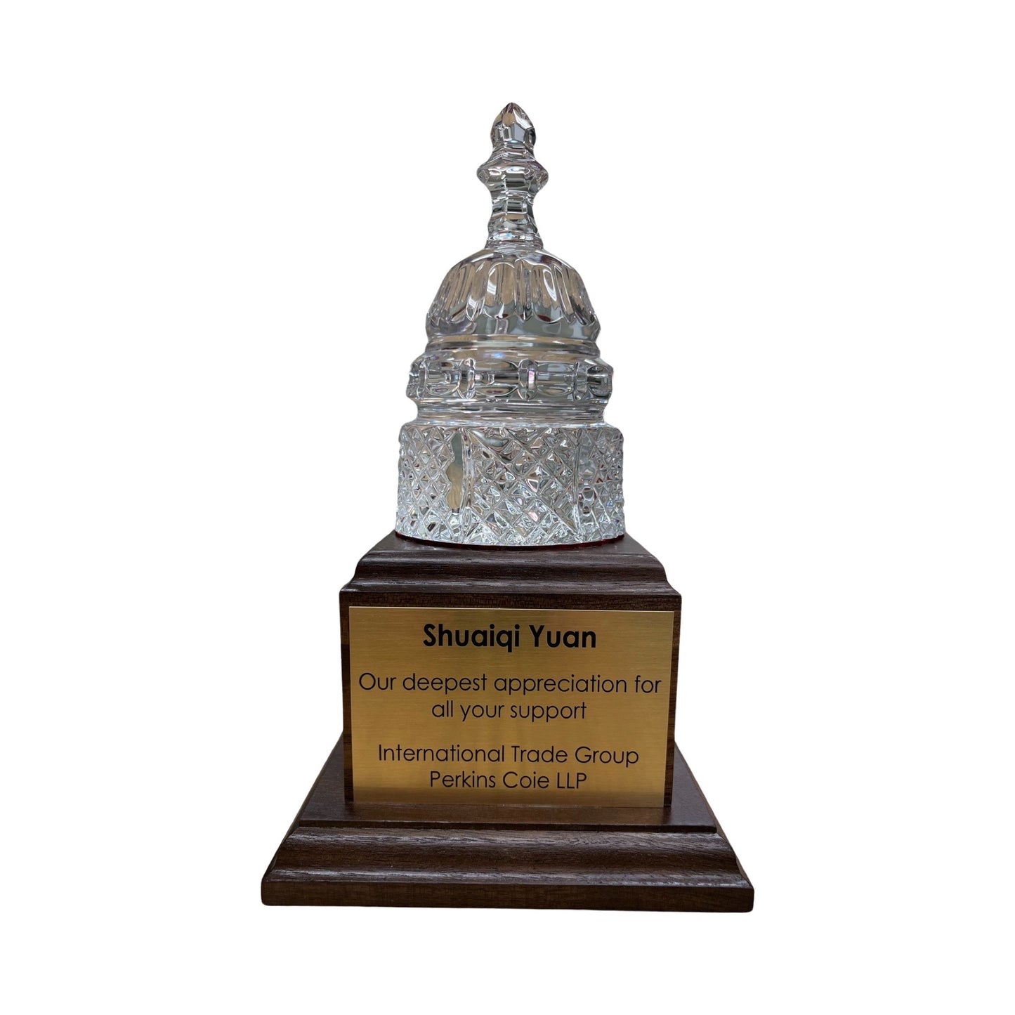 Perkins Coie | Waterford Capitol Dome Award with Engraved Plate