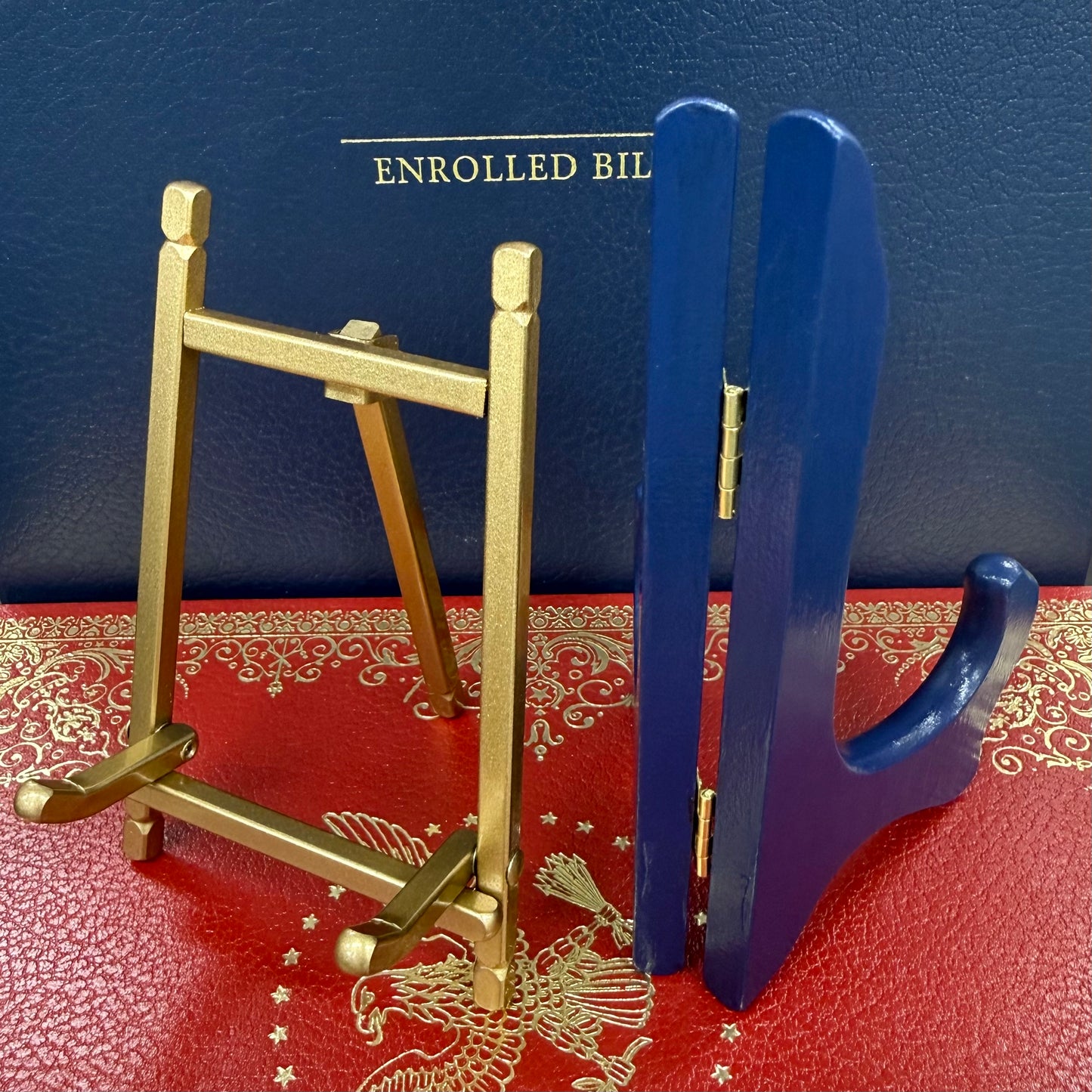 Blue Plate Stand | Wood with brass hinge | Presentation Stand