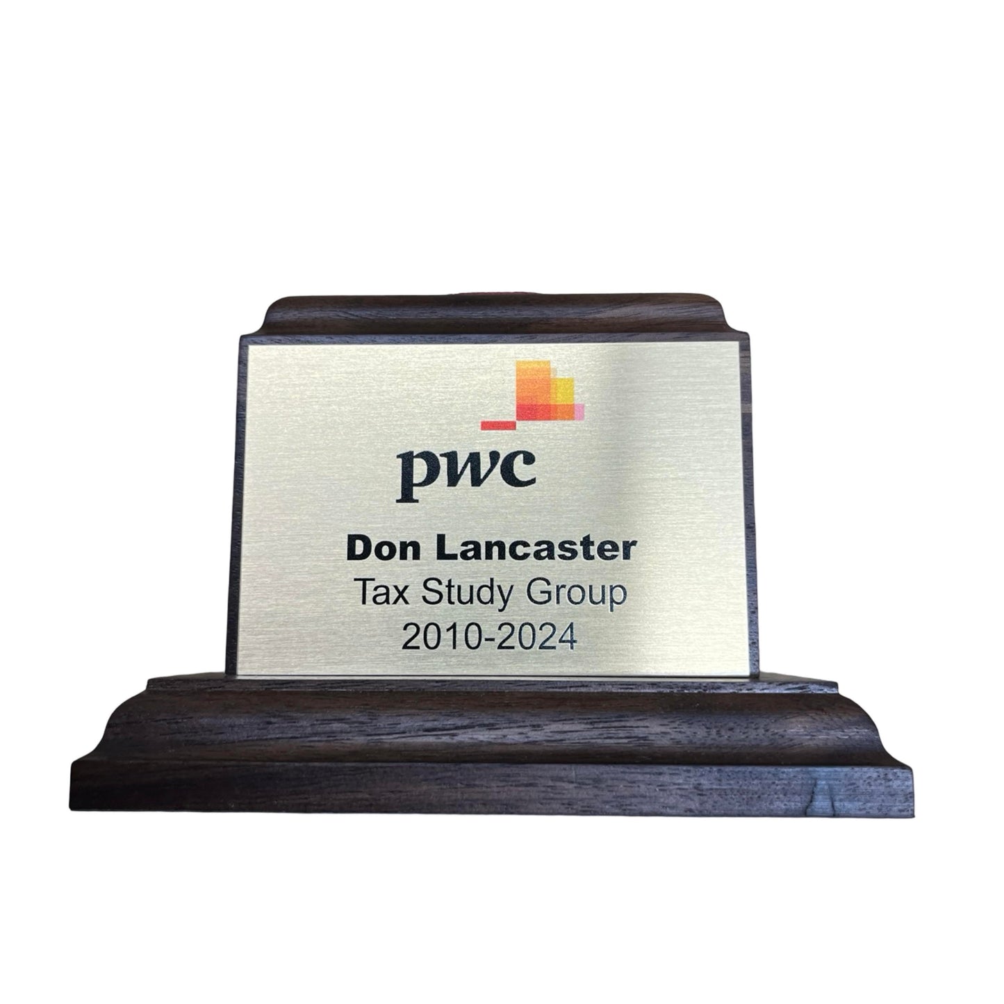 PriceWaterhouseCoopers  | Waterford Crystal Capitol Dome Paperweight | Walnut Base with Color Logo and Text on Brass Plate | Don Lancaster | June 2024