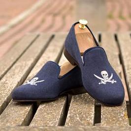 Custom Prince Albert Men's Slipper Shoes | Skull and Swords Embroidered Shoes | Handcrafted | Made To Order