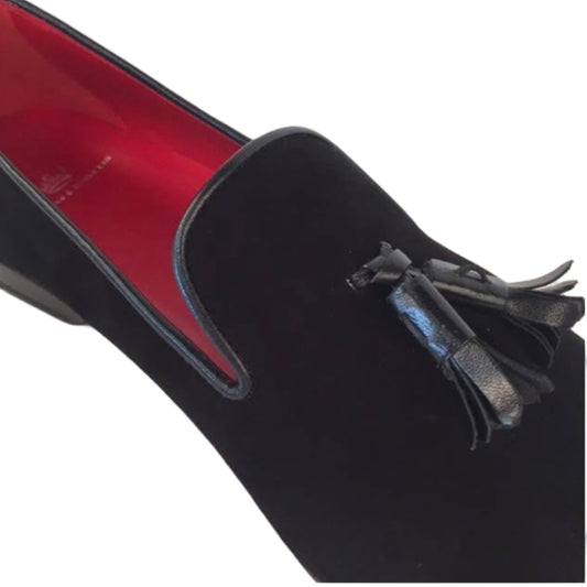 Custom Prince Albert Tassel Slipper Shoes | Velvet with Leather Trim | MTO | Red | Sterling & Burke Ltd