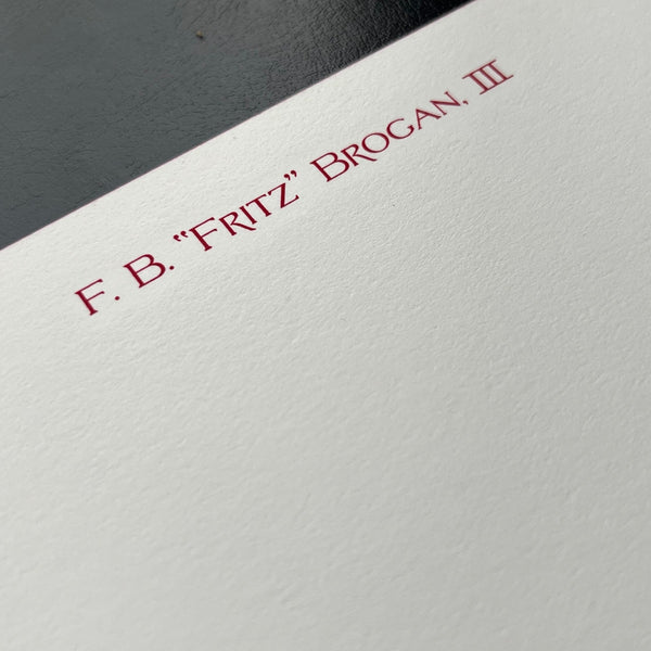 Bespoke Stationery | Kenneth Lin, Arena Stage | Large Correspondence Card and Lined Envelope | Text in Two Locations on Card Only | Hand Engraved | Finest Quality