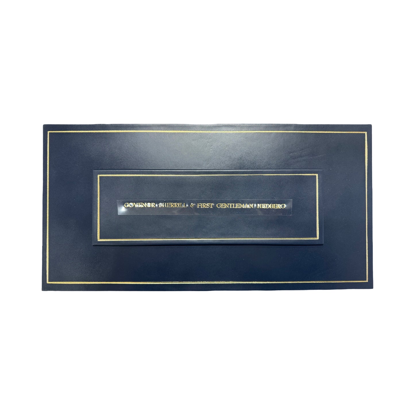 Bespoke Navy  Leather Table Planner | Embassy Size | Gold Tooling & Personalization | 9 by 18" | Made in USA