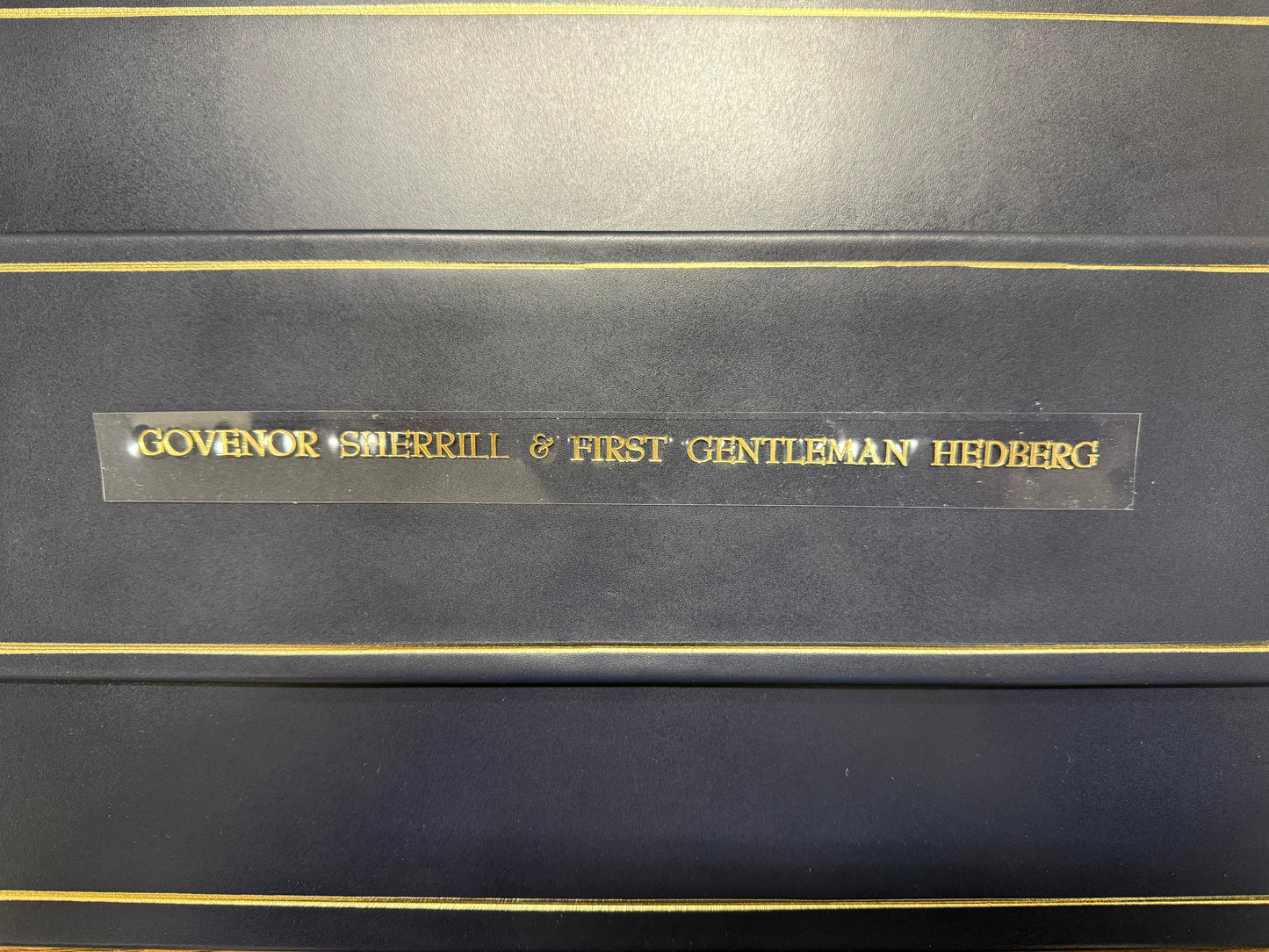 Bespoke Navy  Leather Table Planner | Embassy Size | Gold Tooling & Personalization | 9 by 18" | Made in USA
