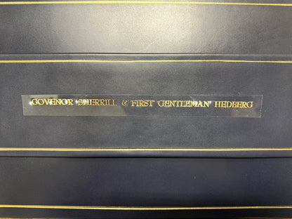Bespoke Navy  Leather Table Planner | Embassy Size | Gold Tooling & Personalization | 9 by 18" | Made in USA