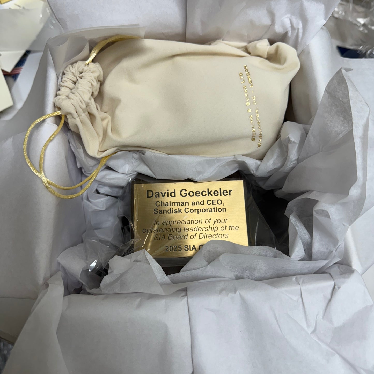 SIA | Waterford Crystal Capitol Dome | Walnut Base | Two Brass Plates Engraved with Logo and Text