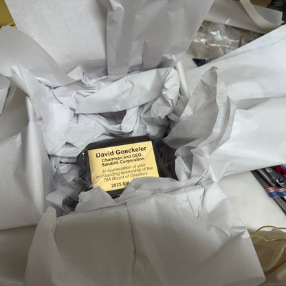 SIA | Waterford Crystal Capitol Dome | Walnut Base | Two Brass Plates Engraved with Logo and Text