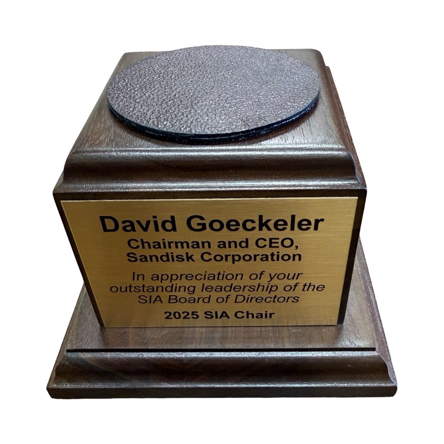 SIA | Waterford Crystal Capitol Dome | Walnut Base | Two Brass Plates Engraved with Logo and Text