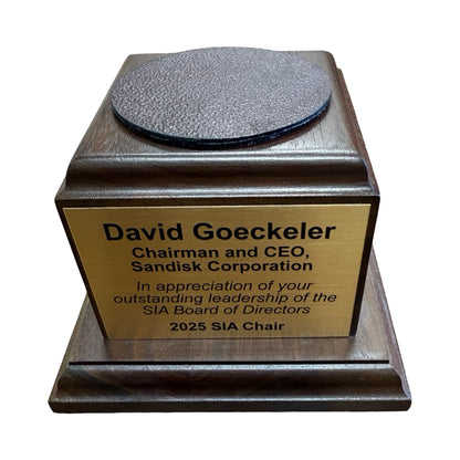 SIA | Waterford Crystal Capitol Dome | Walnut Base | Two Brass Plates Engraved with Logo and Text