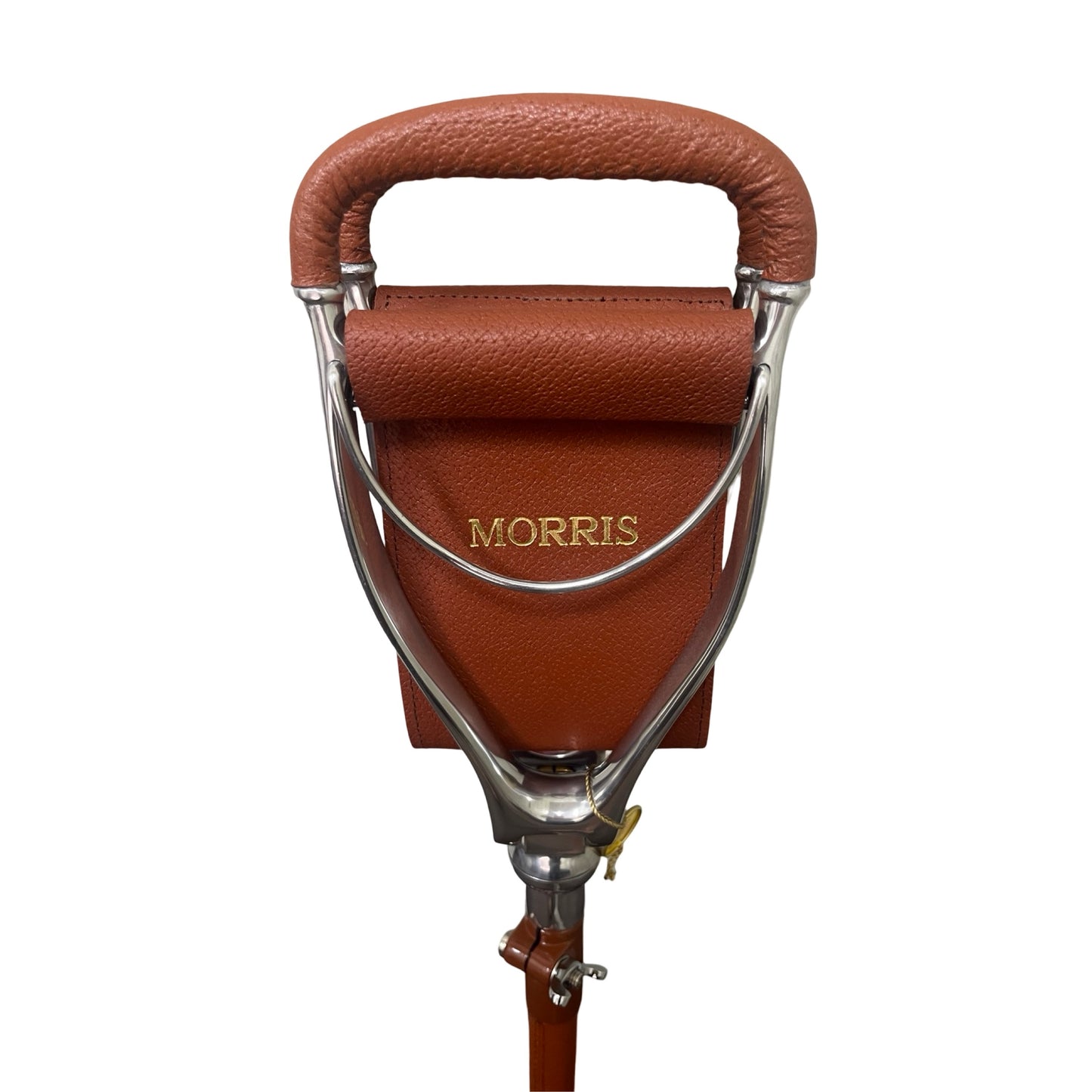 Bespoke Shot Over Seat Stick | Name Engraved in Gold | all leather in Tan | Adjustable Height and Swivel Seat | Full Name Personalization