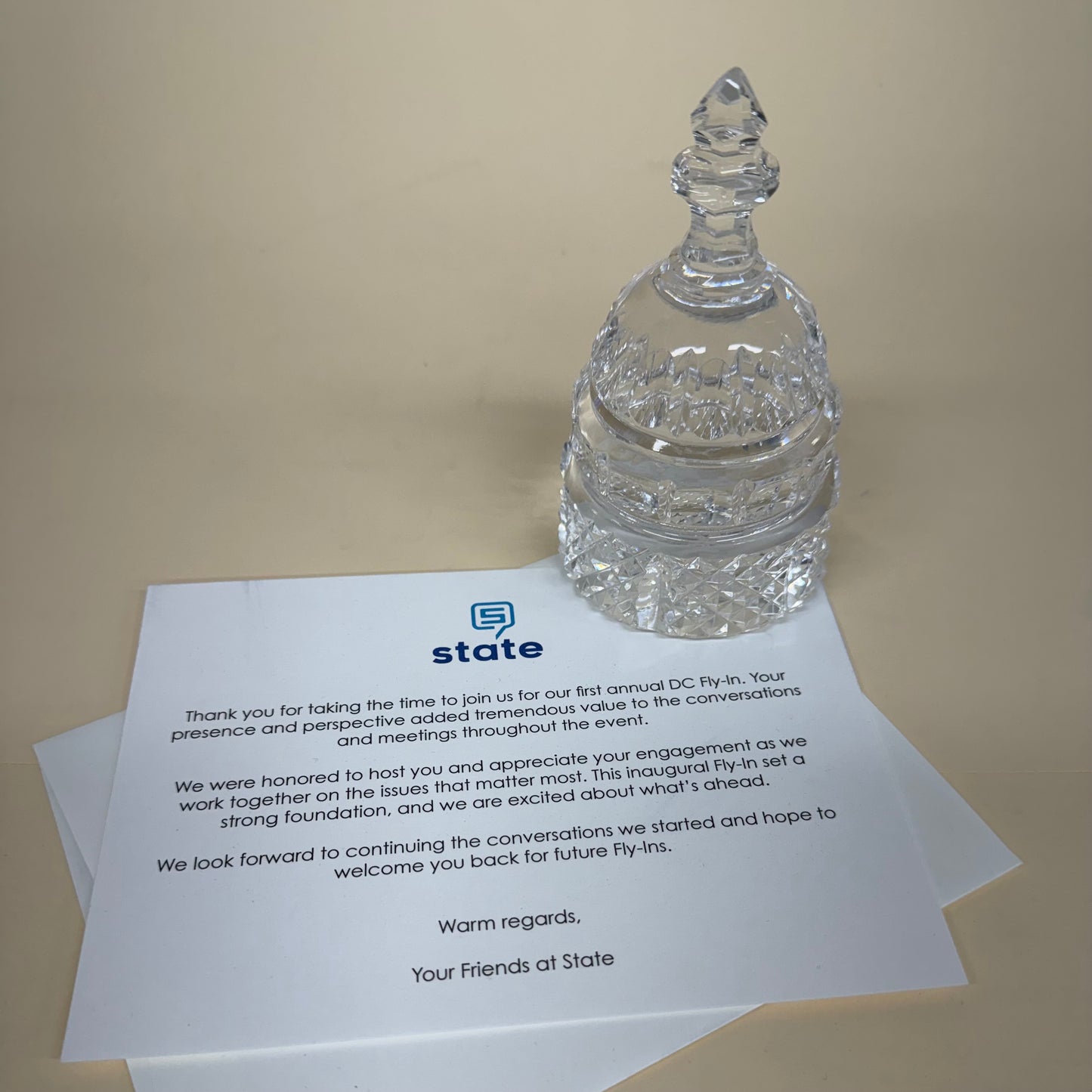 STATE DC Fly-in 2026 | Waterford Crystal Capitol Dome Award Gift on Marble Base