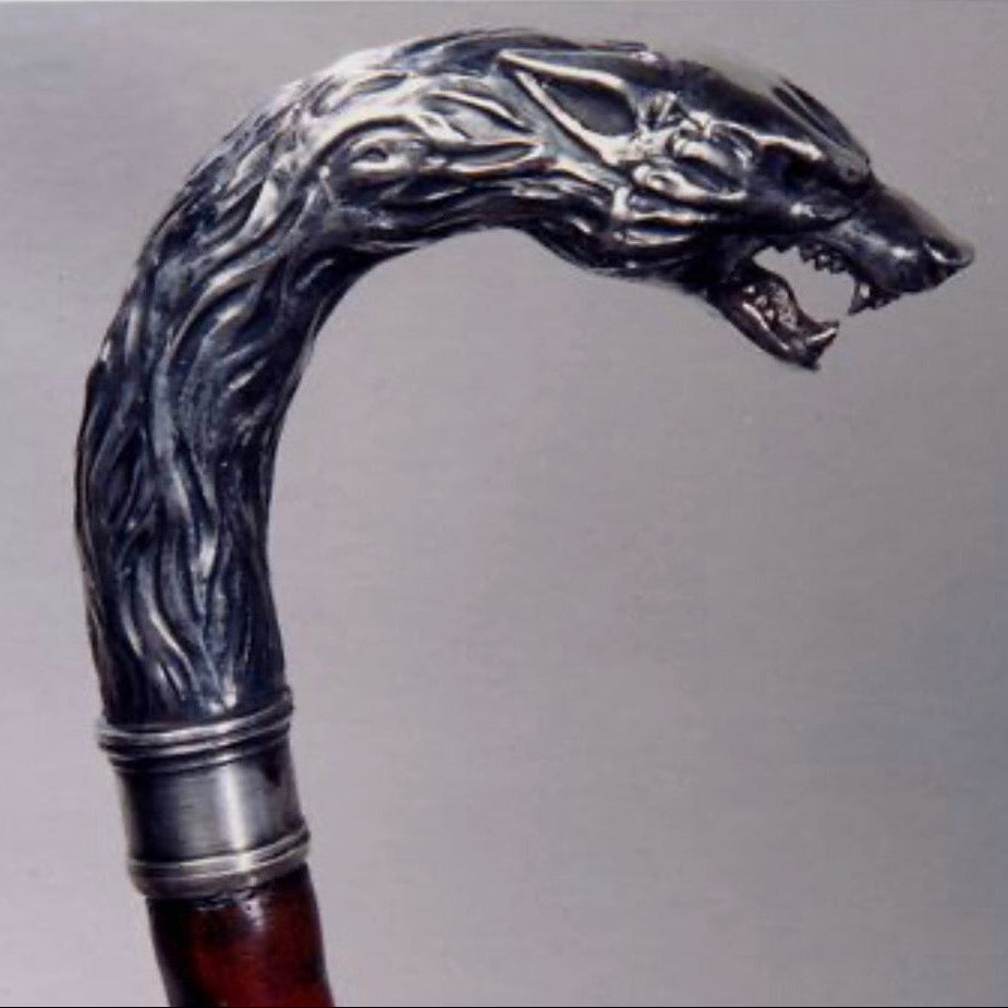 Wolf Head silver cane made in England